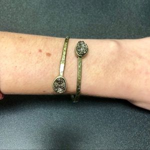 Gold Overlap Cuff Bracelet Platinum Quartz Drusy